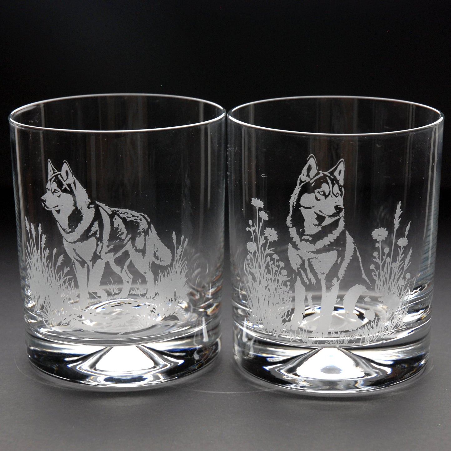 Siberian Husky Dog Whiskey Tumbler Glass - Hand Etched/Engraved Gift