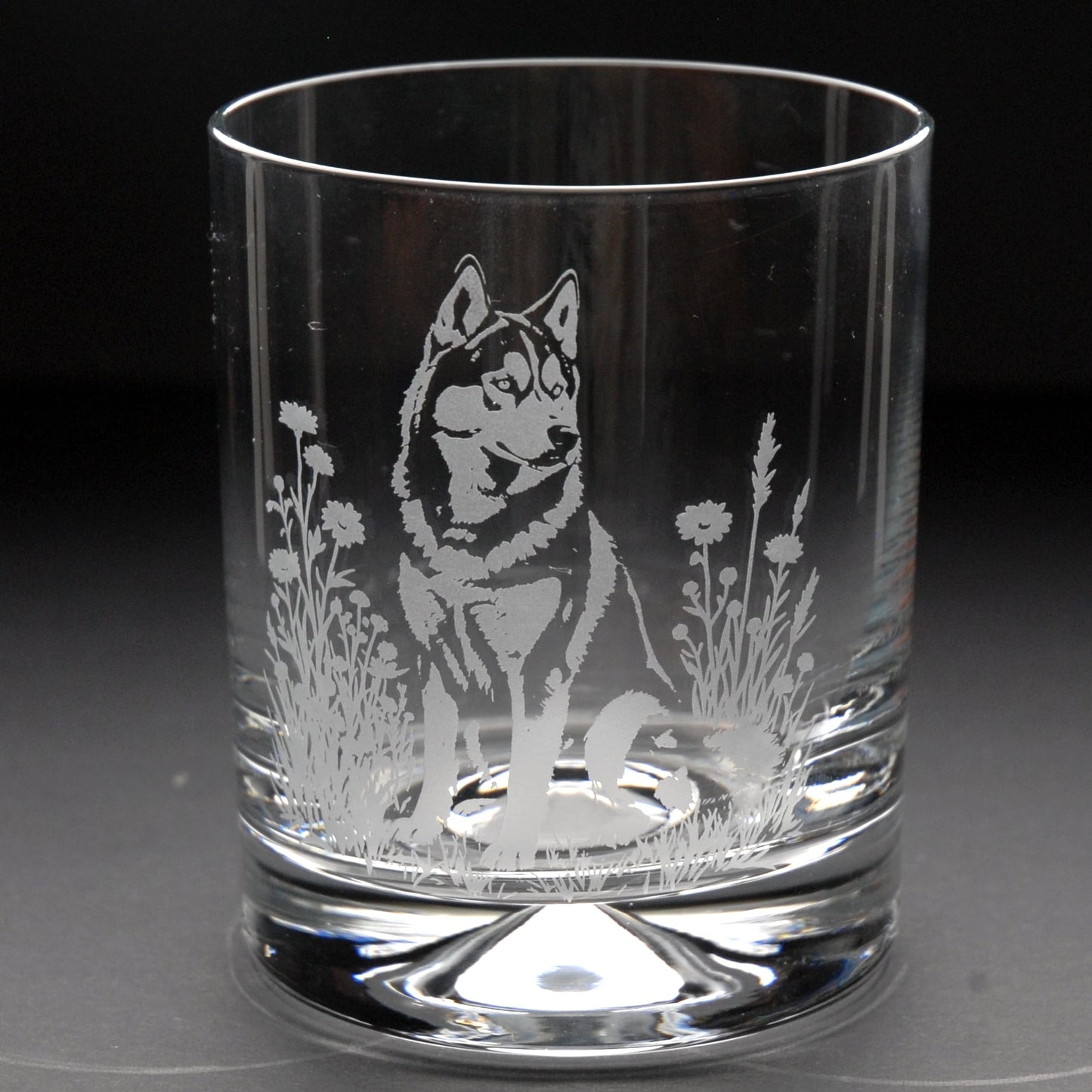 Siberian Husky Dog Whiskey Tumbler Glass - Hand Etched/Engraved Gift