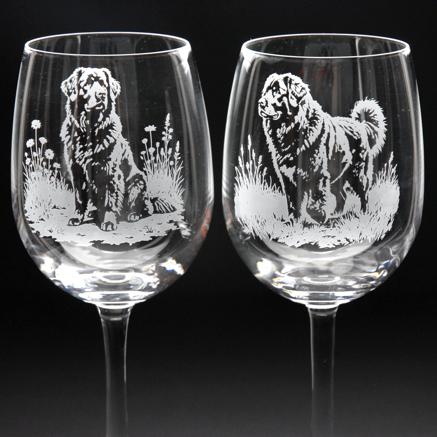 Newfoundland Dog Crystal Wine Glass - Hand Etched/Engraved Gift