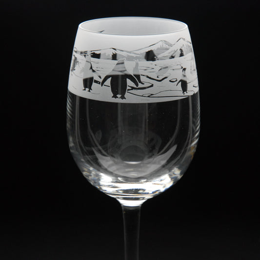 Penguin Crystal Wine Glass - Hand Etched/Engraved Gift