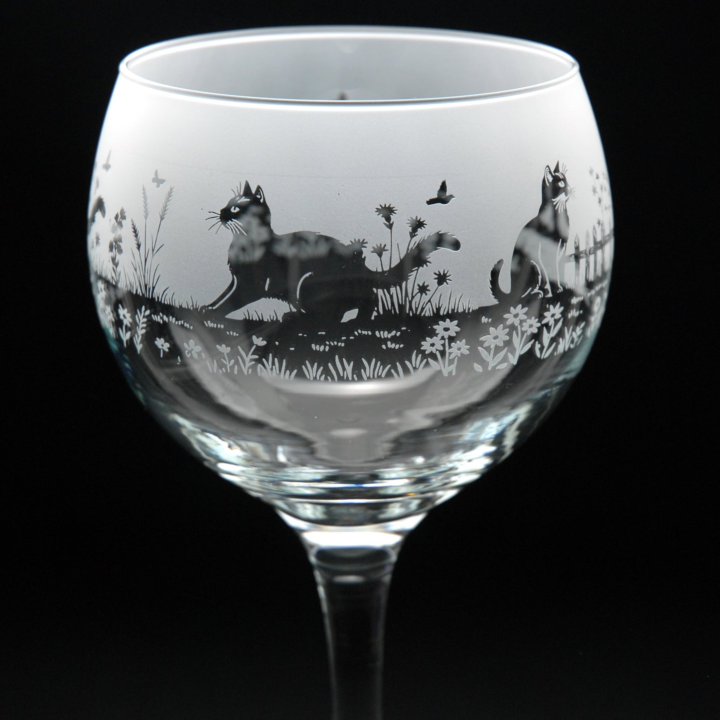 Meadow Cats Gin Cocktail Glass - Hand Etched/Engraved Gift