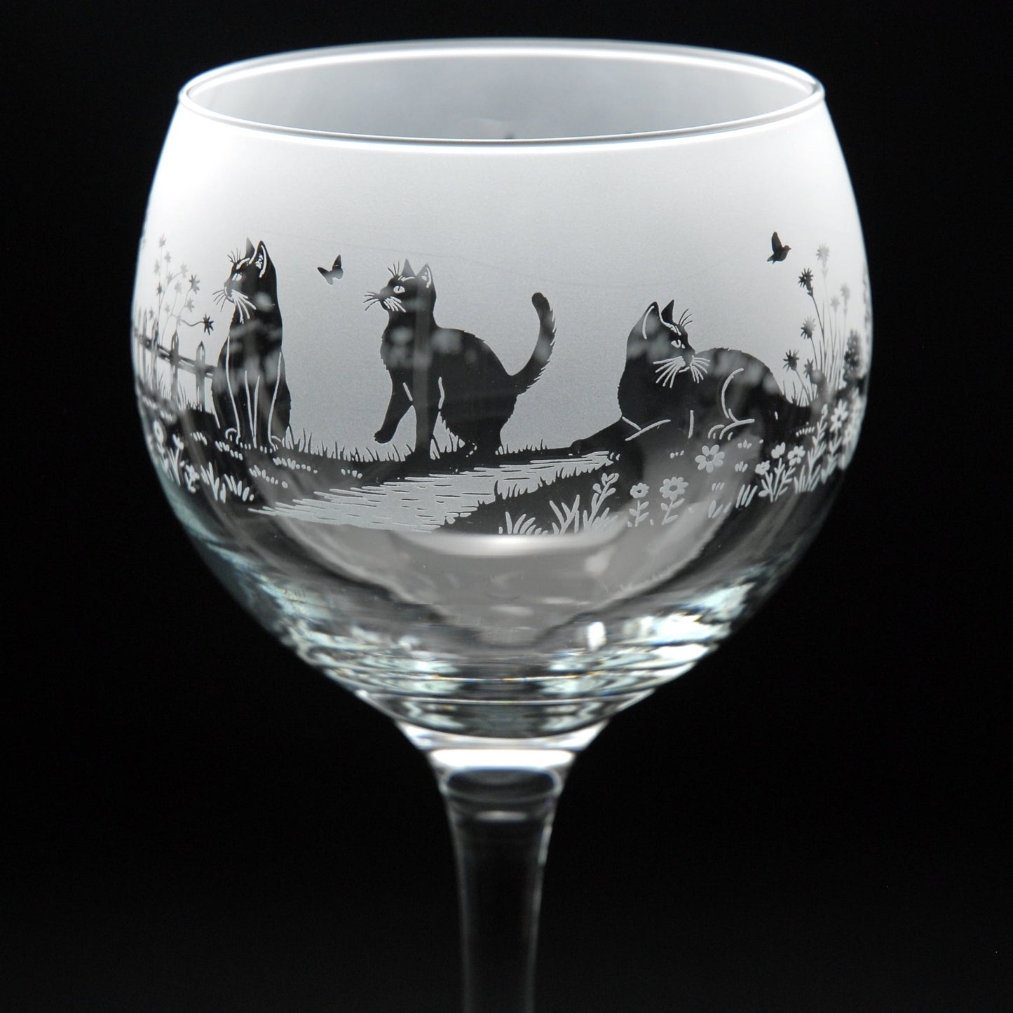Meadow Cats Gin Cocktail Glass - Hand Etched/Engraved Gift