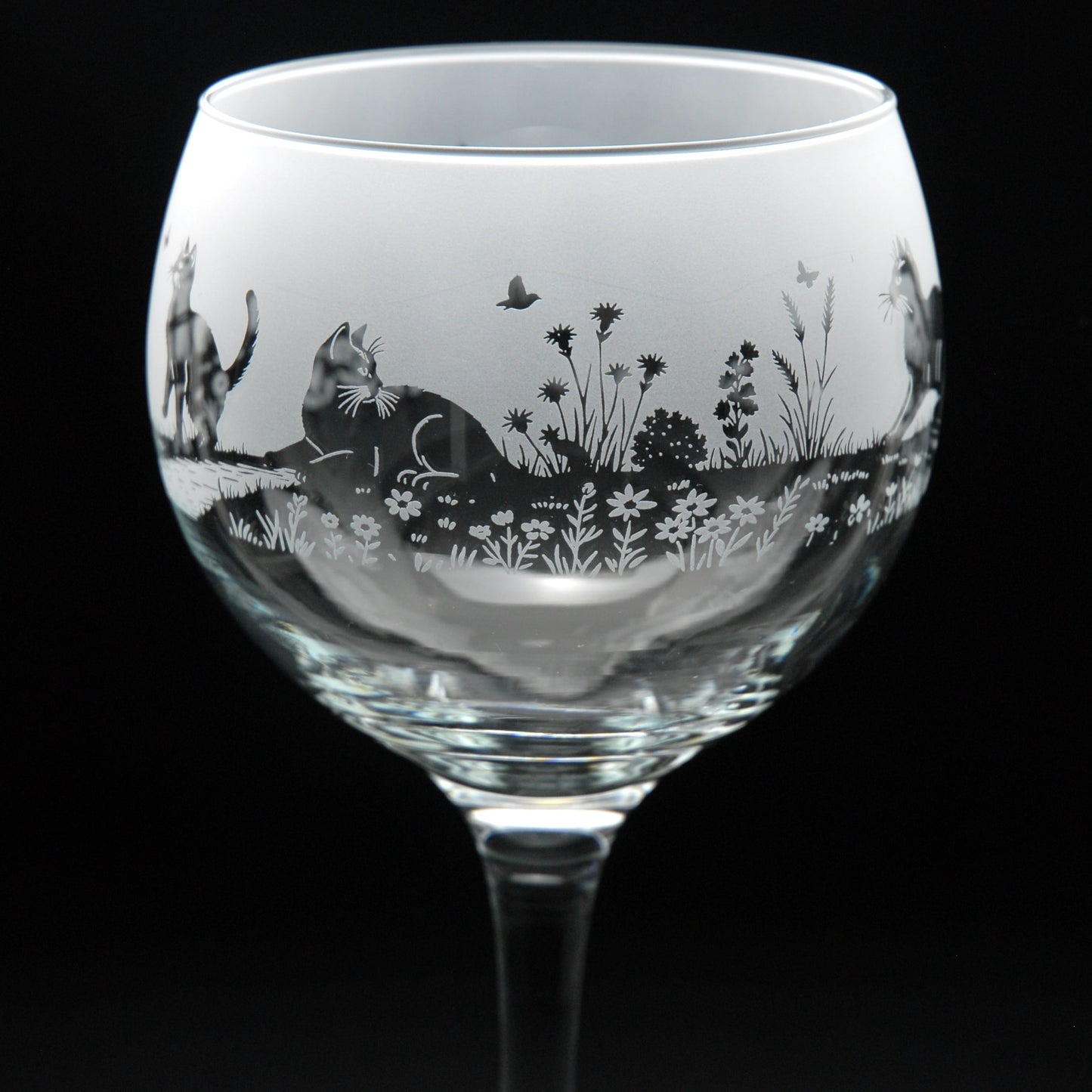 Meadow Cats Gin Cocktail Glass - Hand Etched/Engraved Gift