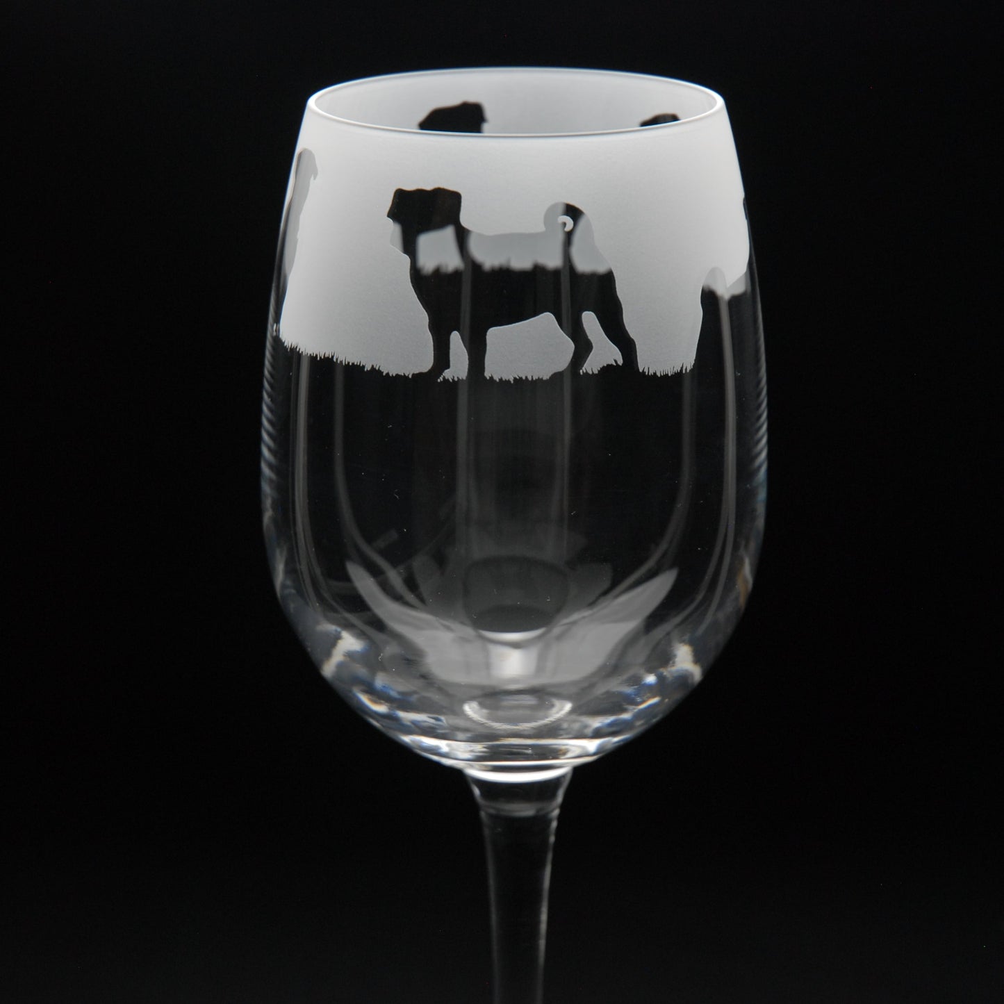 Pug Dog Crystal Wine Glass - Hand Etched/Engraved Gift