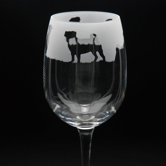 Pug Dog Crystal Wine Glass - Hand Etched/Engraved Gift