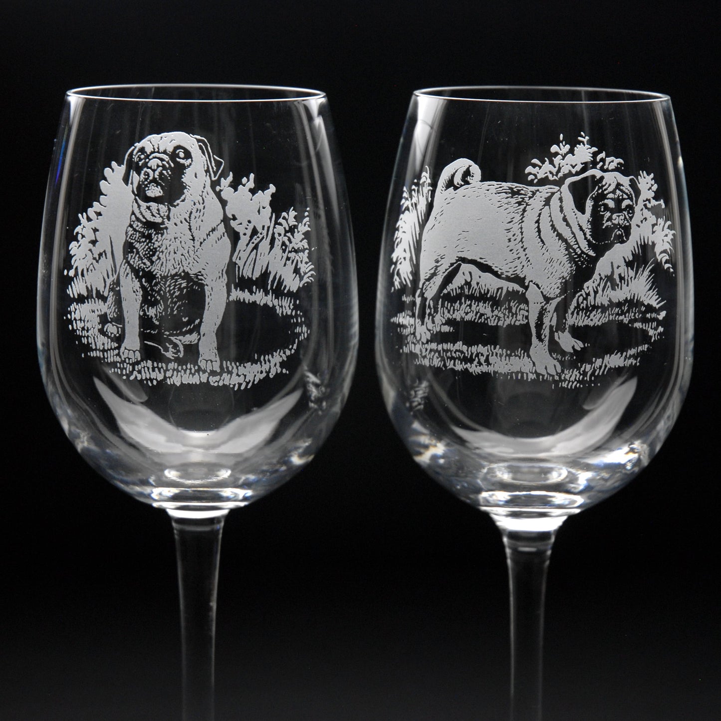 Pug Dog Crystal Wine Glass - Hand Etched/Engraved Gift