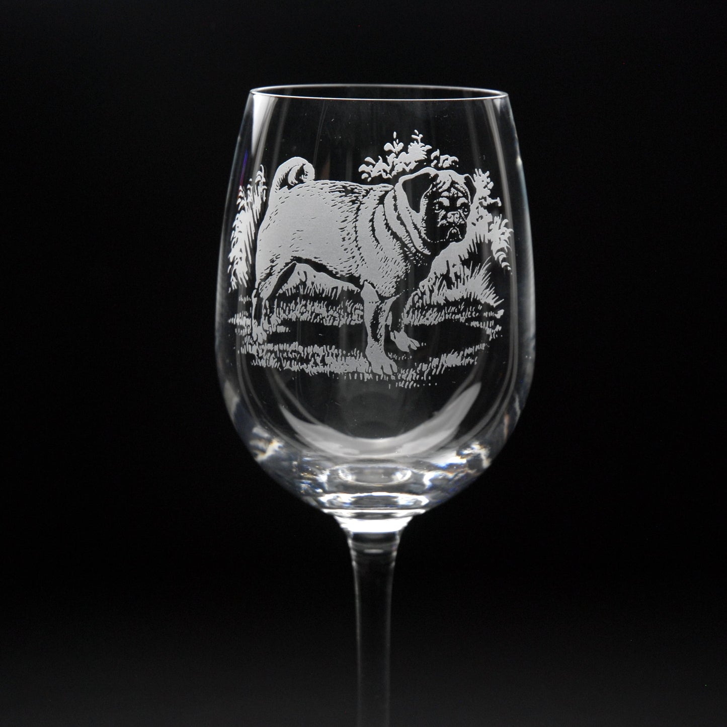 Pug Dog Crystal Wine Glass - Hand Etched/Engraved Gift