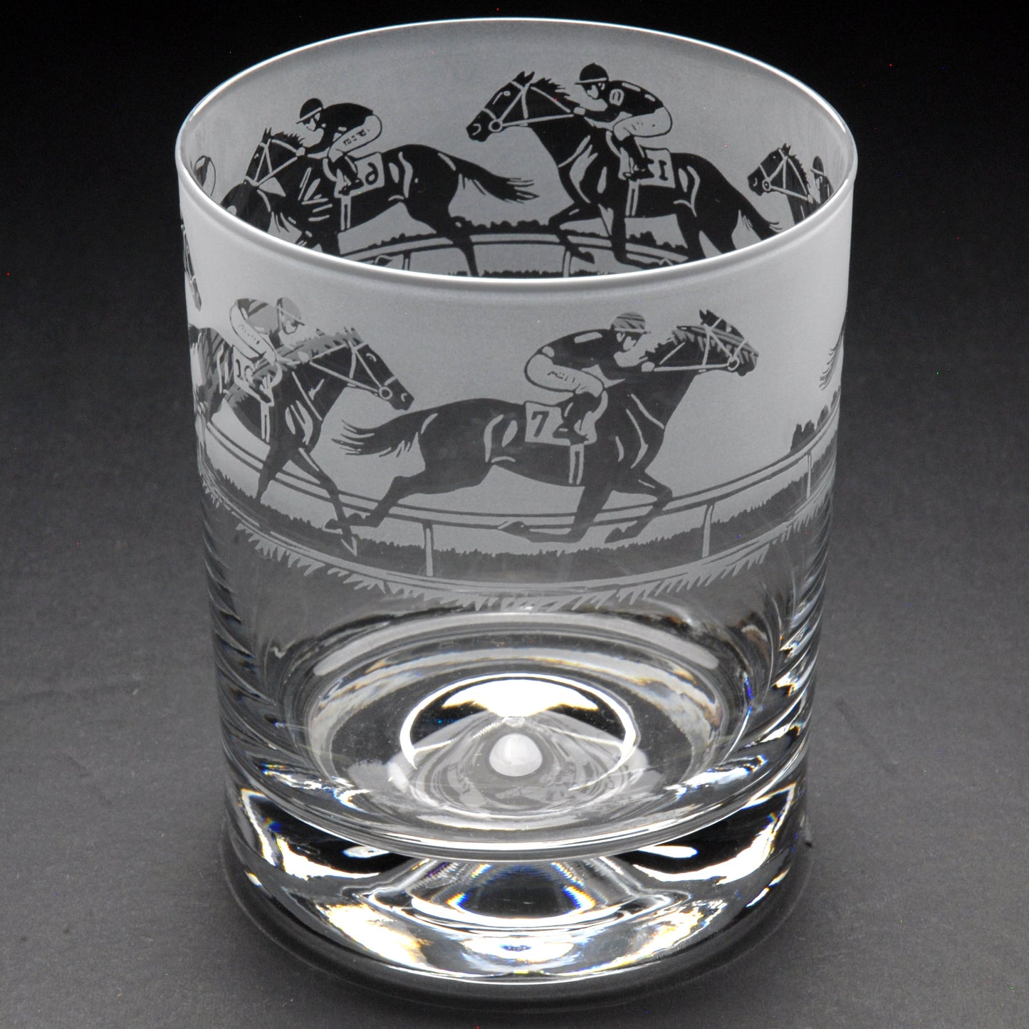 Horse Racing Whiskey Tumbler Glass - Hand Etched/Engraved Gift
