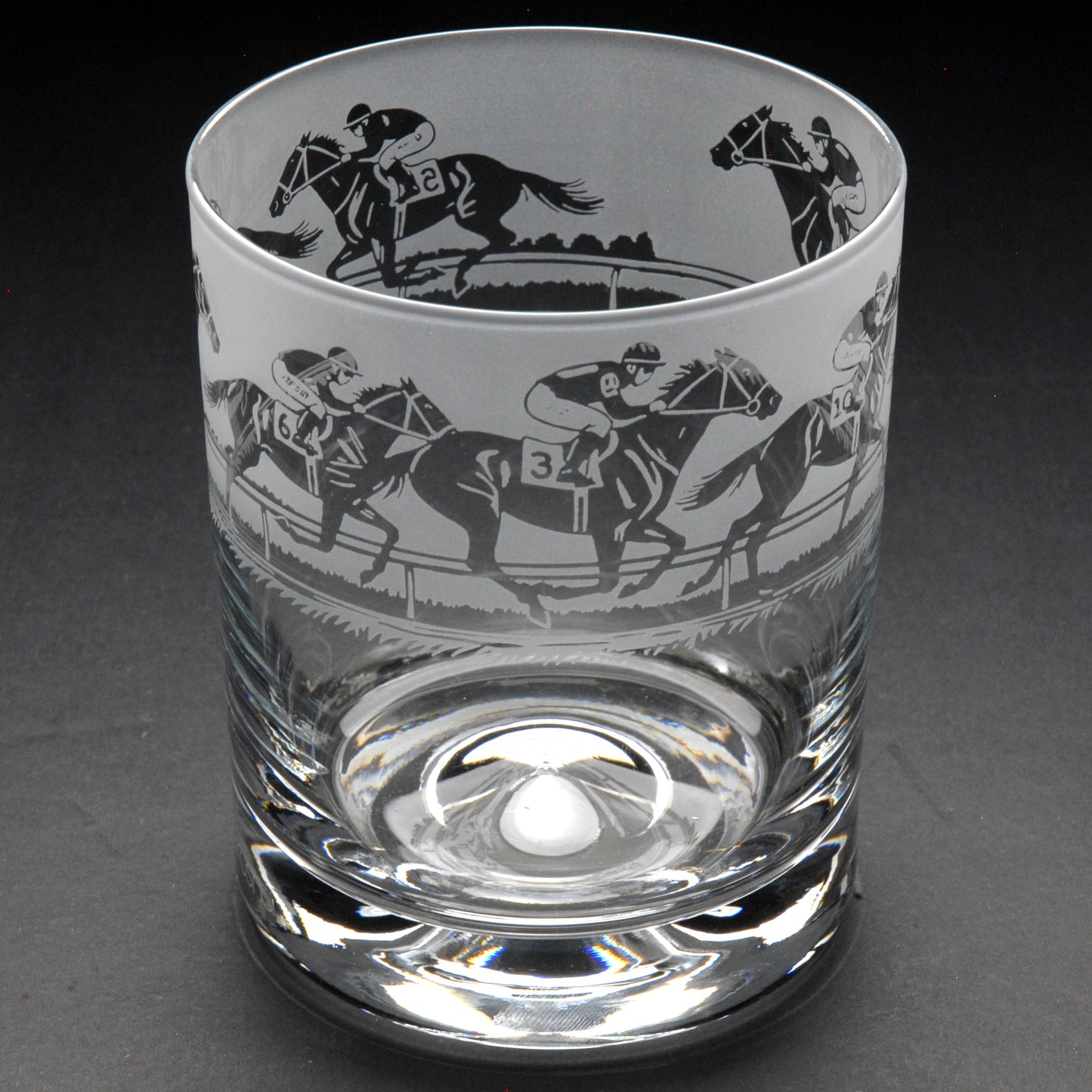 Horse Racing Whiskey Tumbler Glass - Hand Etched/Engraved Gift
