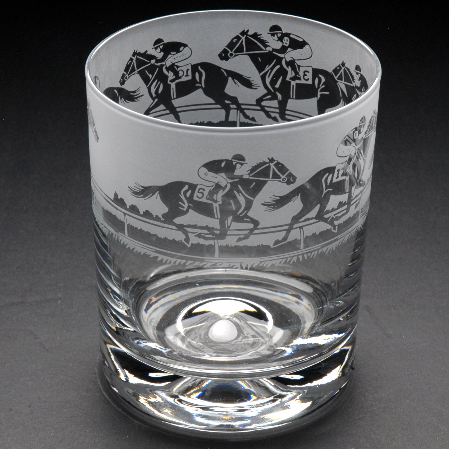 Horse Racing Whiskey Tumbler Glass - Hand Etched/Engraved Gift