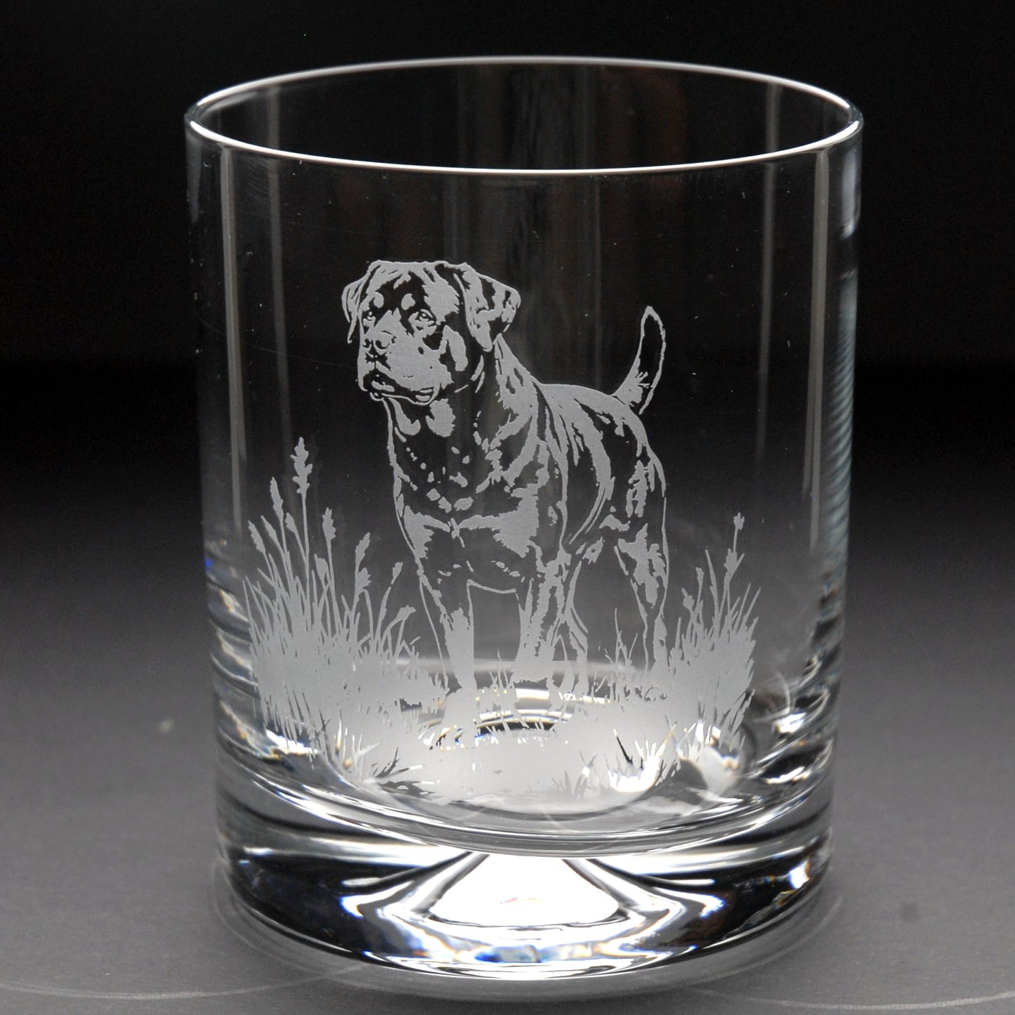 Rottweiler Dog Whiskey Tumbler Glass - Hand Etched/Engraved Gift