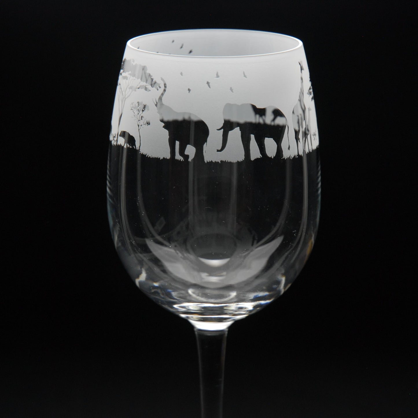 Safari Crystal Wine Glass - Hand Etched/Engraved Gift