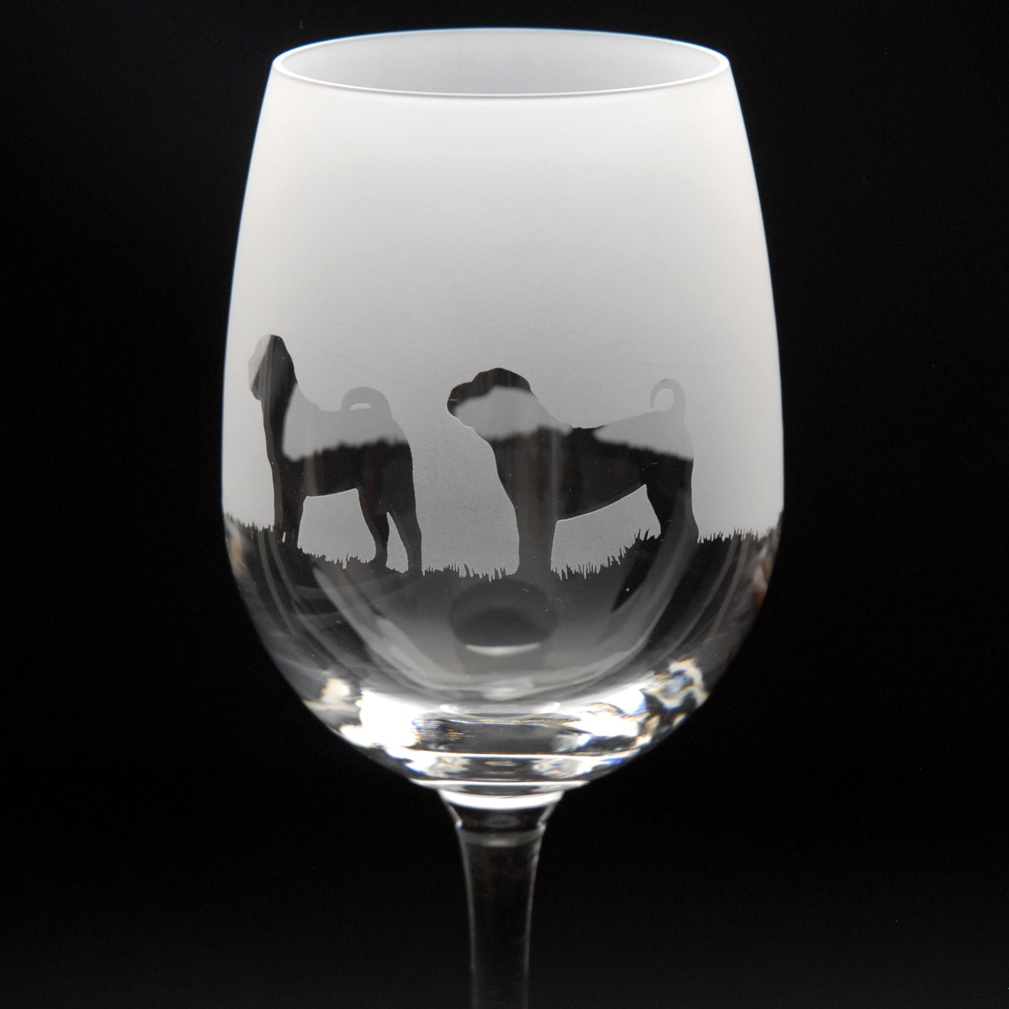 Shar Pei Dog Crystal Wine Glass - Hand Etched/Engraved Gift