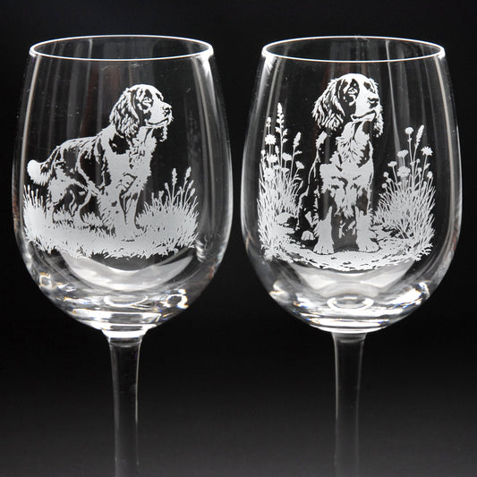 Springer Spaniel Dog Crystal Wine Glass - Hand Etched/Engraved Gift