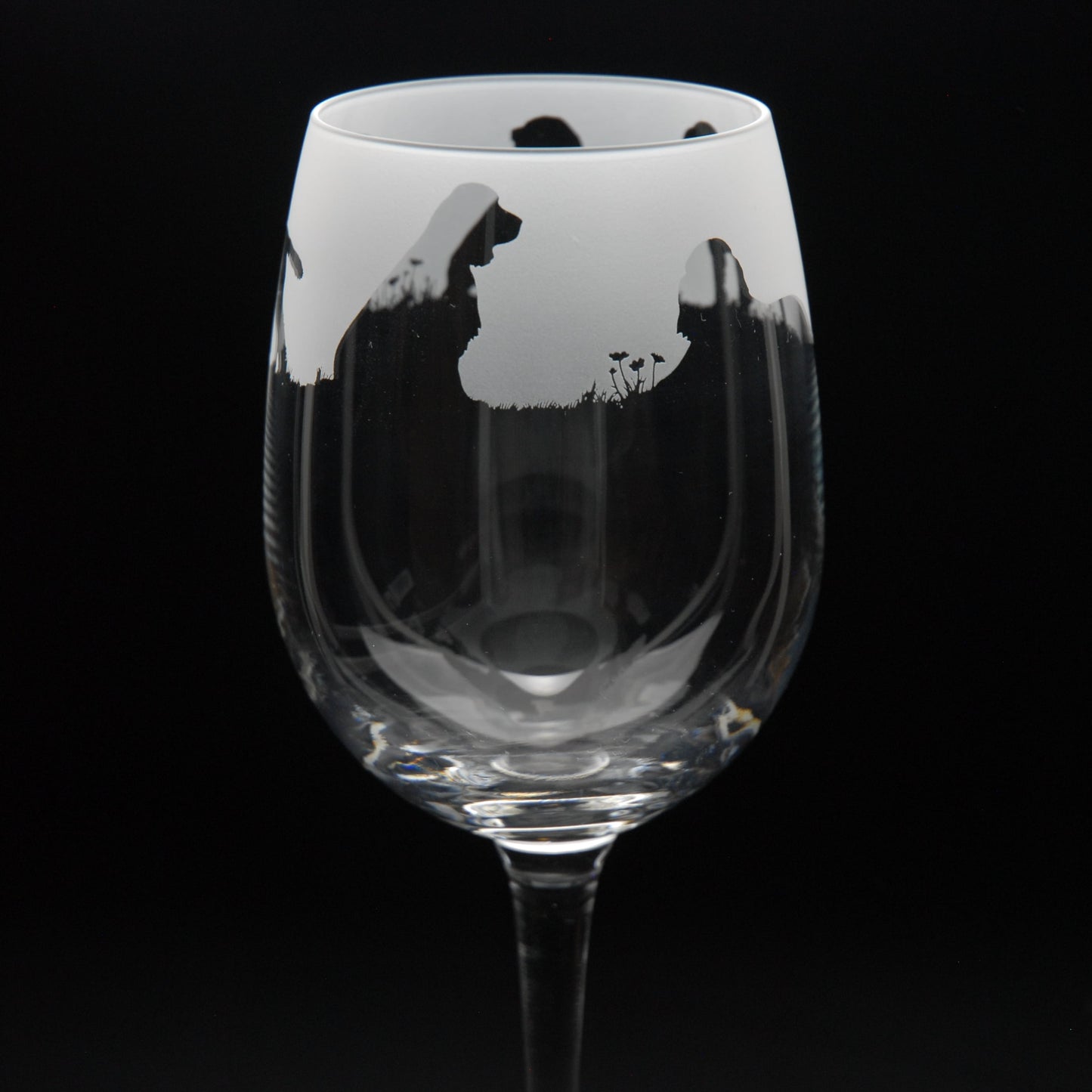 Springer Spaniel Dog Crystal Wine Glass - Hand Etched/Engraved Gift