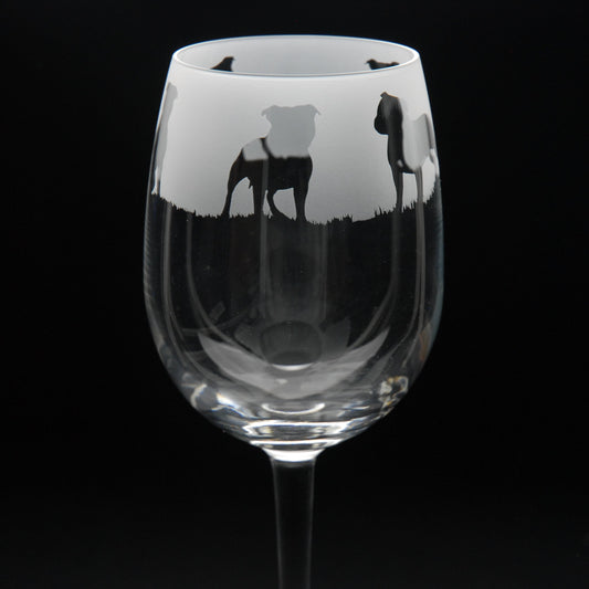 Staffy Dog Crystal Wine Glass - Hand Etched/Engraved Gift
