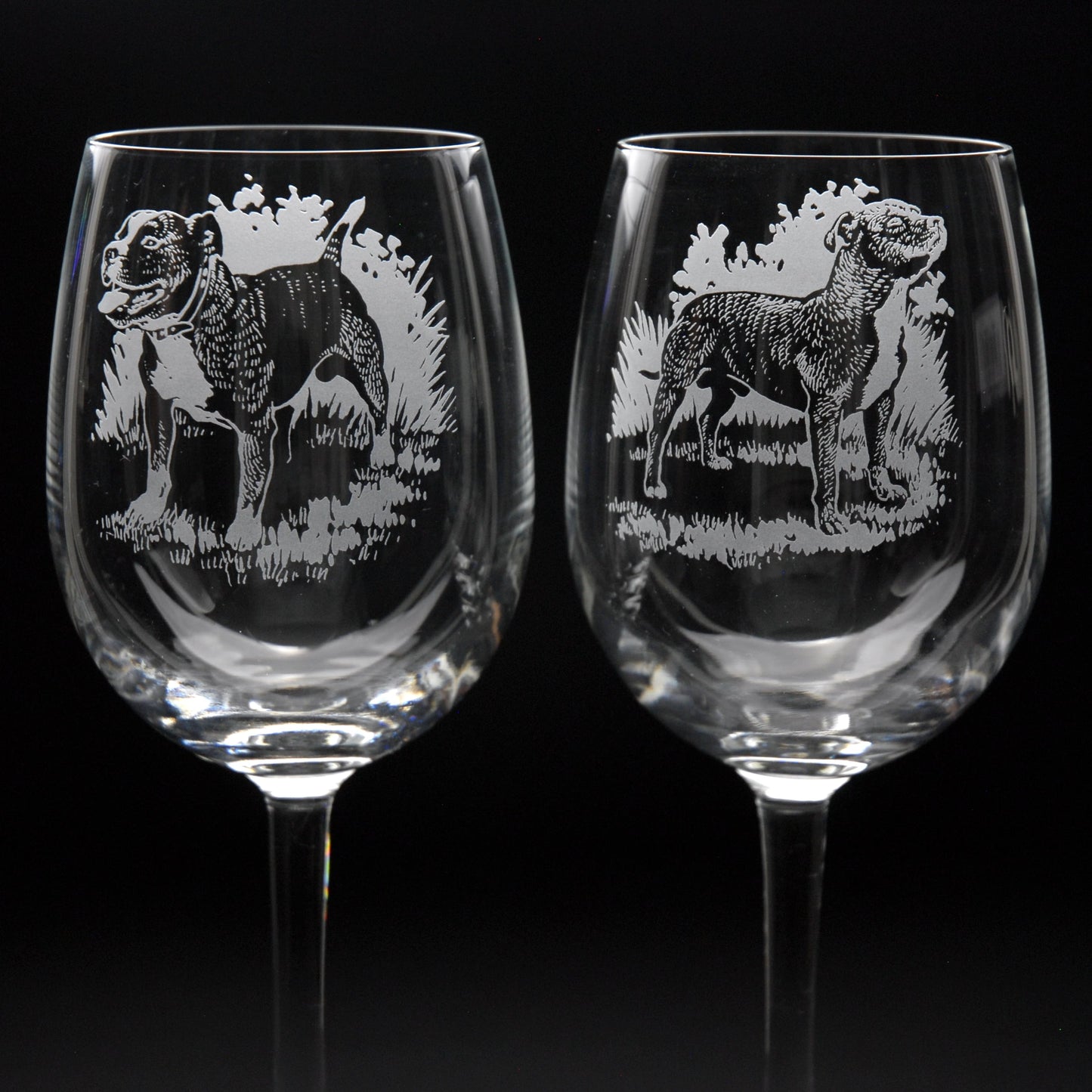 Staffy Dog Crystal Wine Glass - Hand Etched/Engraved Gift