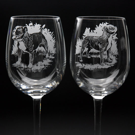 Staffy Dog Crystal Wine Glass - Hand Etched/Engraved Gift