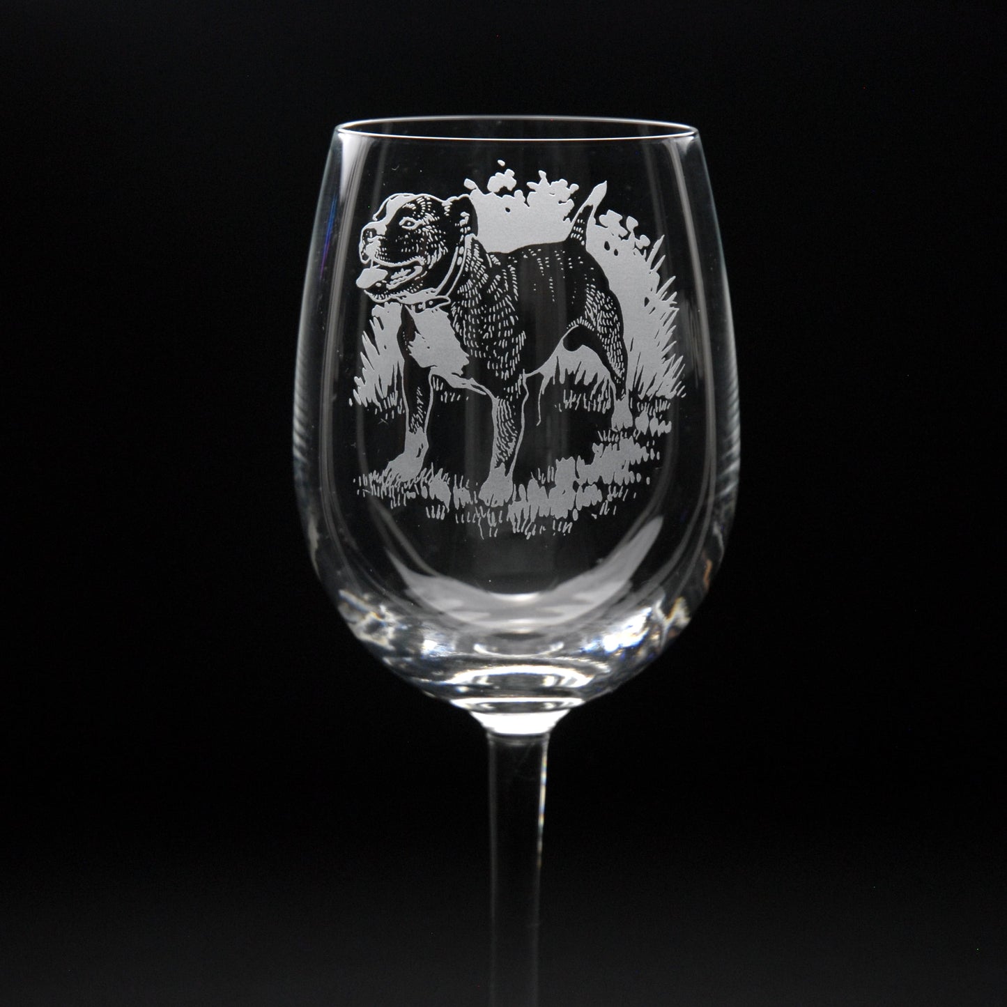 Staffy Dog Crystal Wine Glass - Hand Etched/Engraved Gift