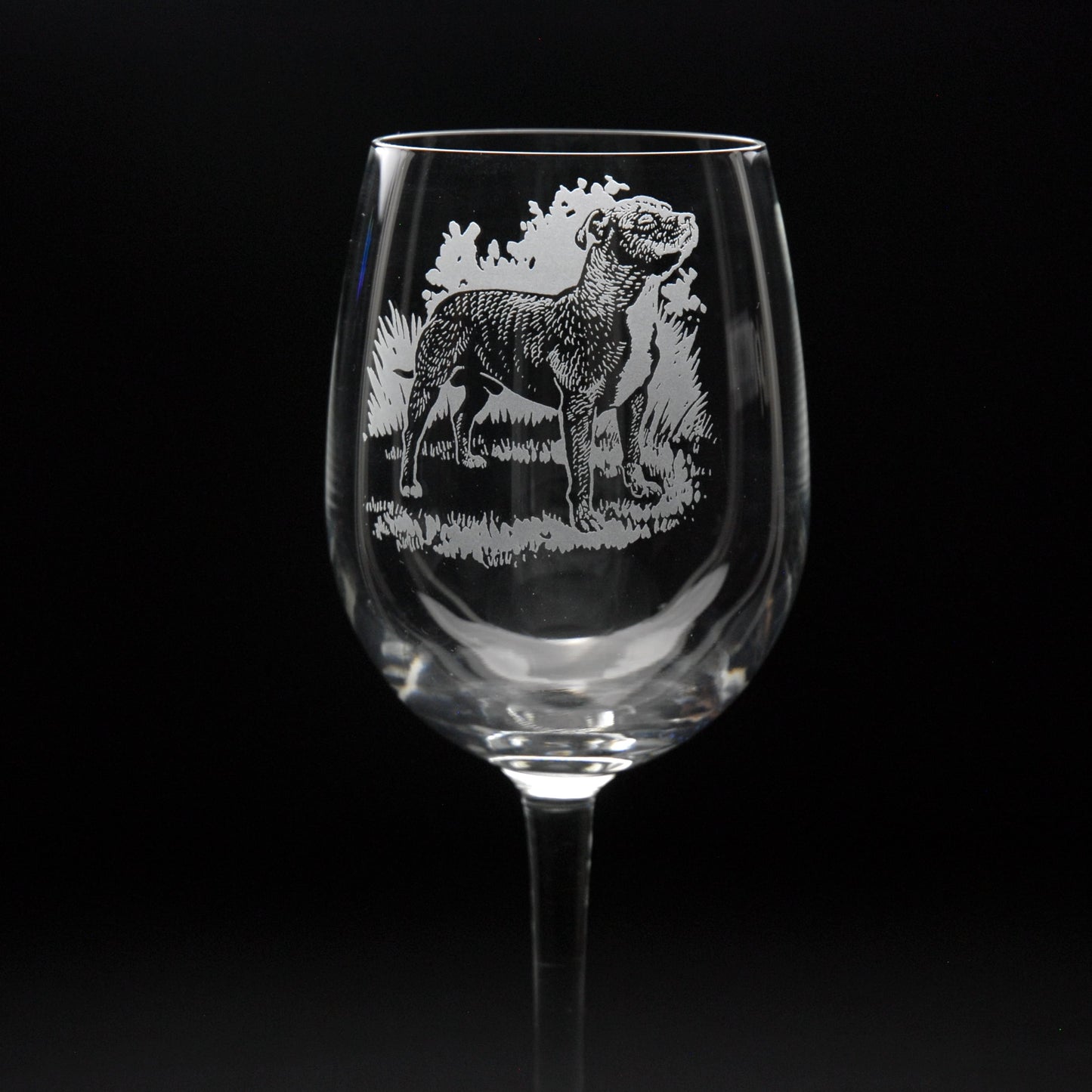 Staffy Dog Crystal Wine Glass - Hand Etched/Engraved Gift
