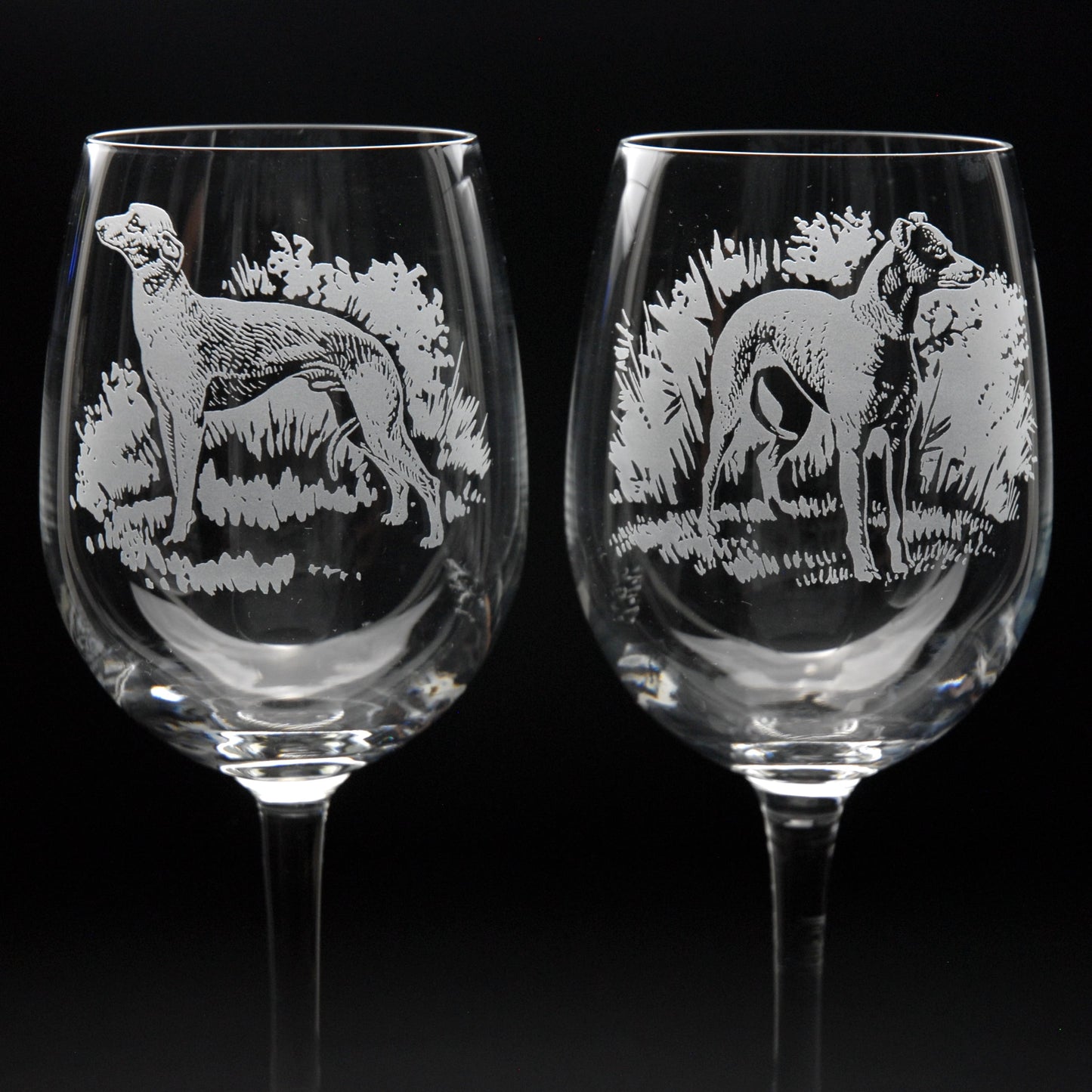 Whippet Dog Crystal Wine Glass - Hand Etched/Engraved Gift