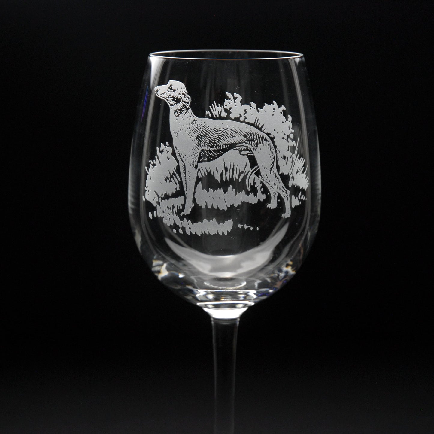 Whippet Dog Crystal Wine Glass - Hand Etched/Engraved Gift