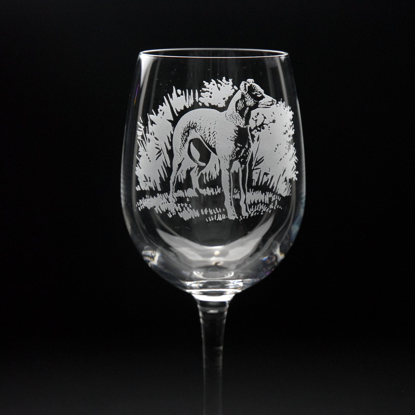 Whippet Dog Crystal Wine Glass - Hand Etched/Engraved Gift