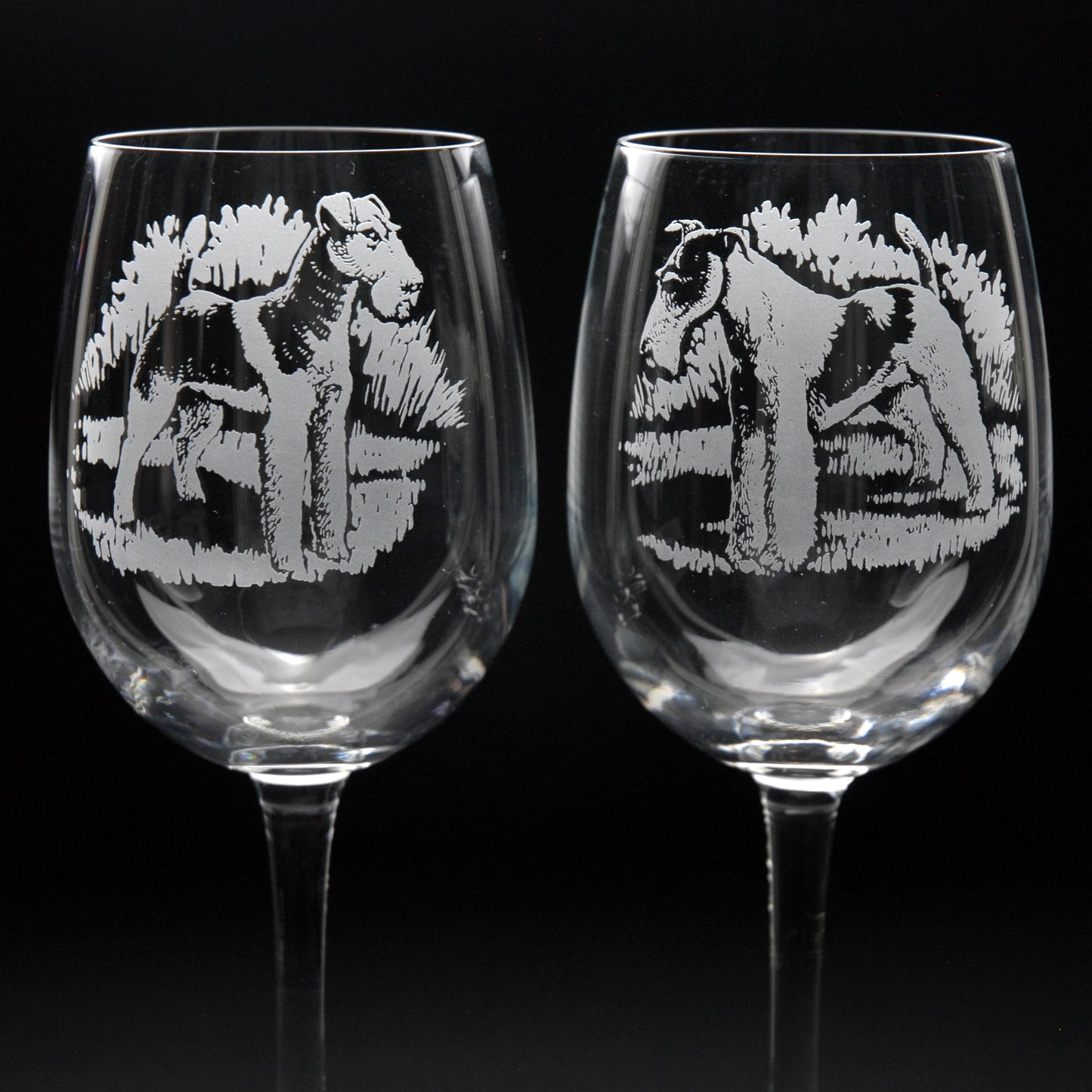 Wire Fox Terrier Dog Crystal Wine Glass - Hand Etched/Engraved Gift