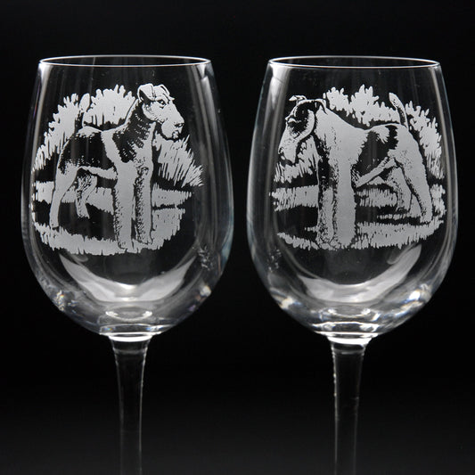 Wire Fox Terrier Dog Crystal Wine Glass - Hand Etched/Engraved Gift