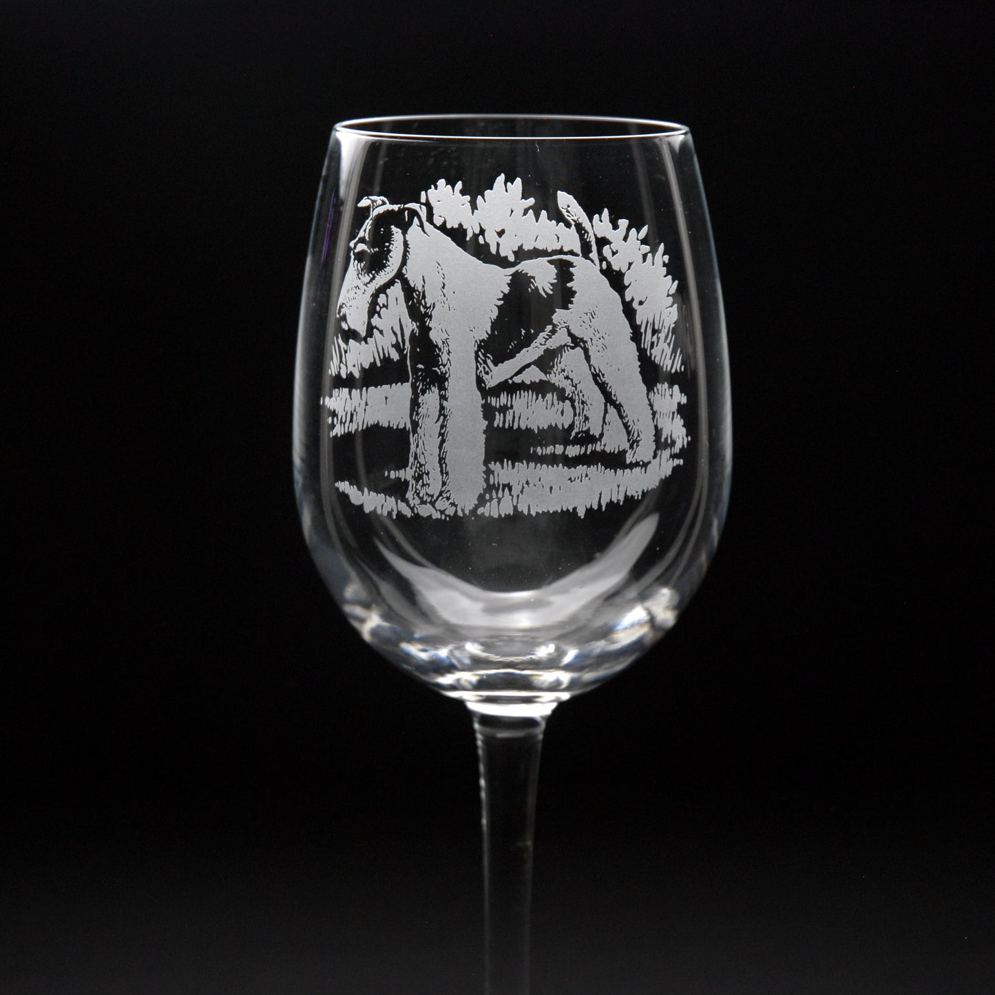 Wire Fox Terrier Dog Crystal Wine Glass - Hand Etched/Engraved Gift
