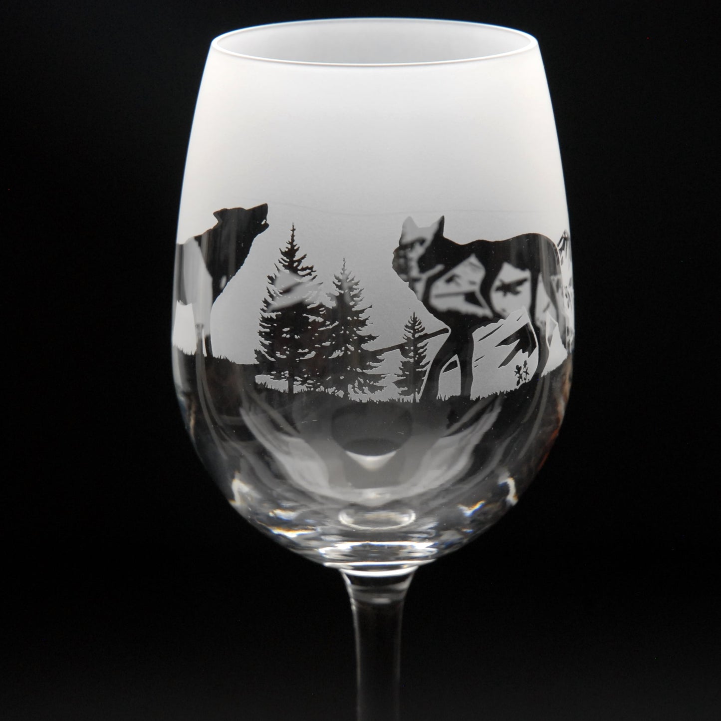 Wolf Crystal Wine Glass - Hand Etched/Engraved Gift