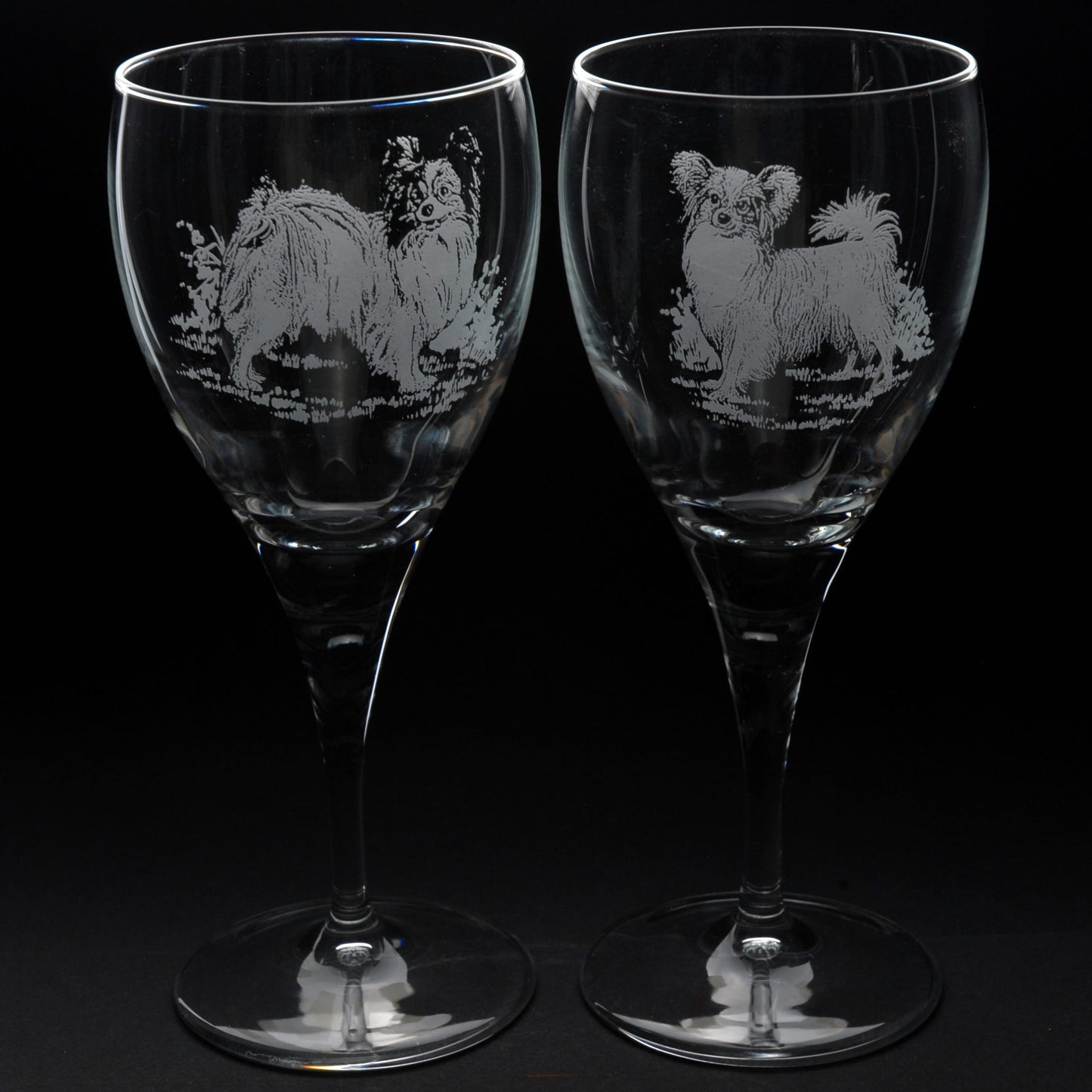 Papillon Dog Crystal Wine Glass - Hand Etched/Engraved Gift