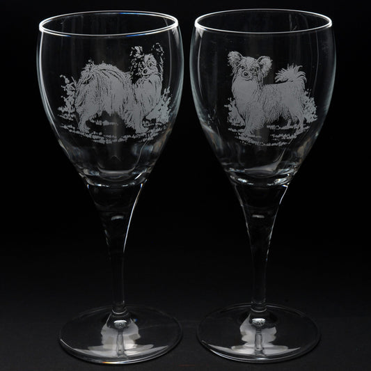 Papillon Dog Crystal Wine Glass - Hand Etched/Engraved Gift