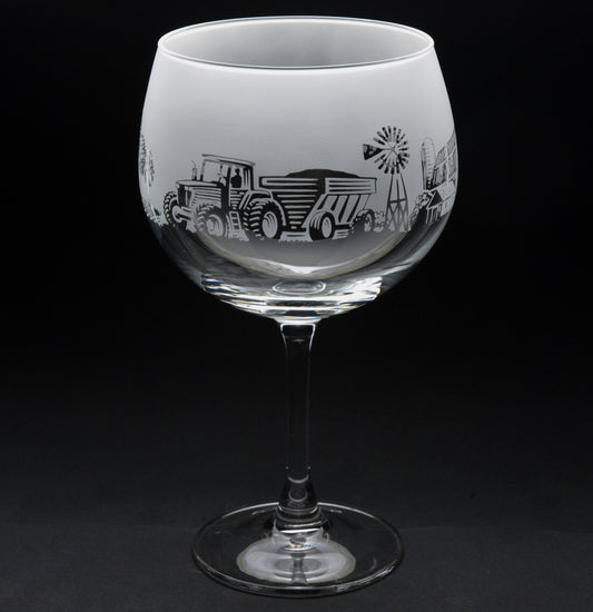 Farming Scene Gin Cocktail Glass - Hand Etched/Engraved Gift