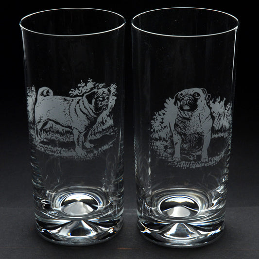 Pug Dog Highball Glass - Hand Etched/Engraved Gift