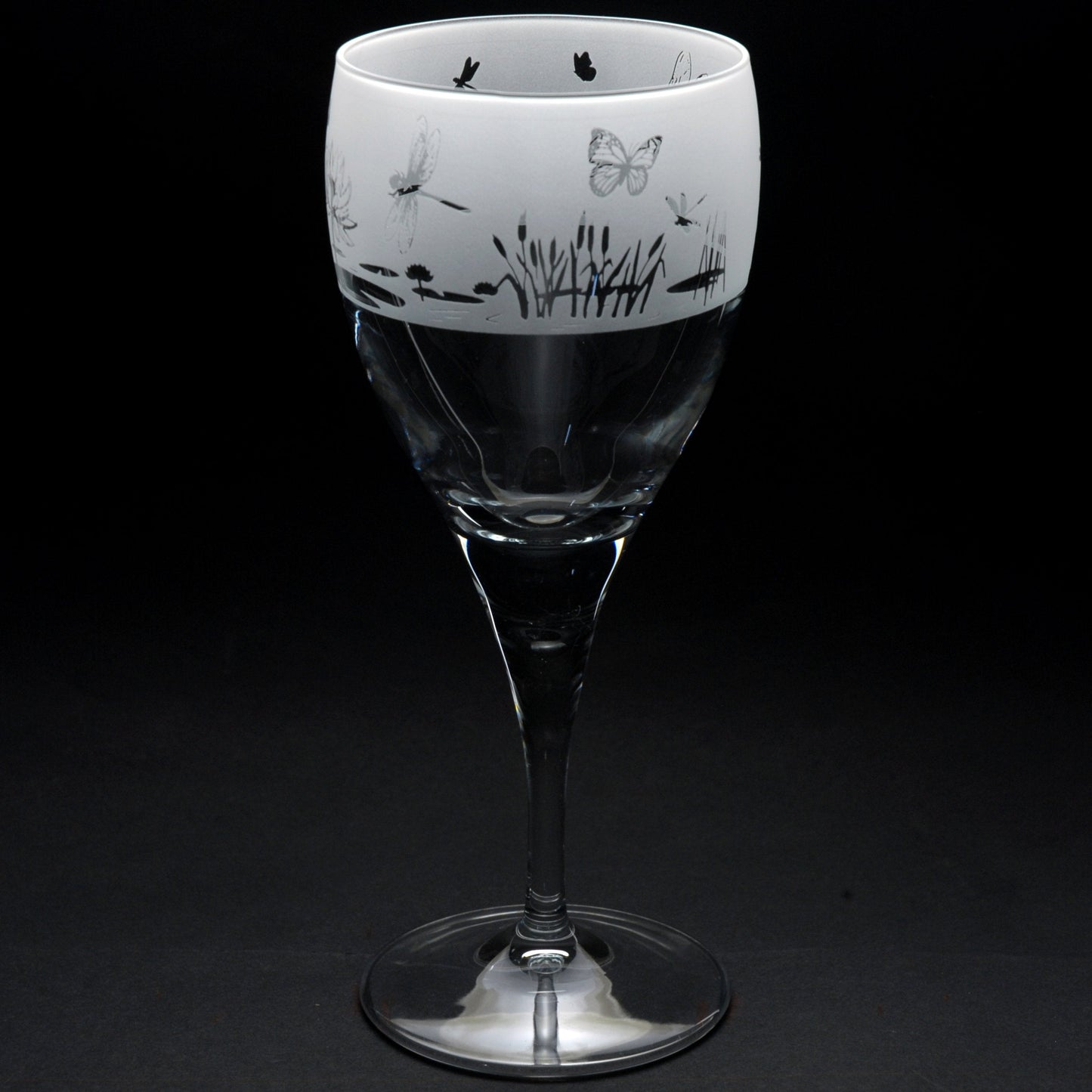 Butterfly and Dragonfly Crystal Wine Glass - Hand Etched/Engraved Gift