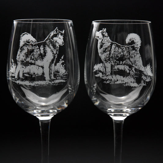 Alaskan Malamute Dog Crystal Wine Glass - Hand Etched/Engraved Gift