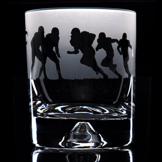 American Football Whiskey Tumbler Glass - Hand Etched/Engraved Gift