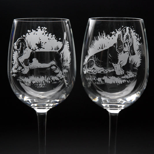 Basset Hound Dog Crystal Wine Glass - Hand Etched/Engraved Gift