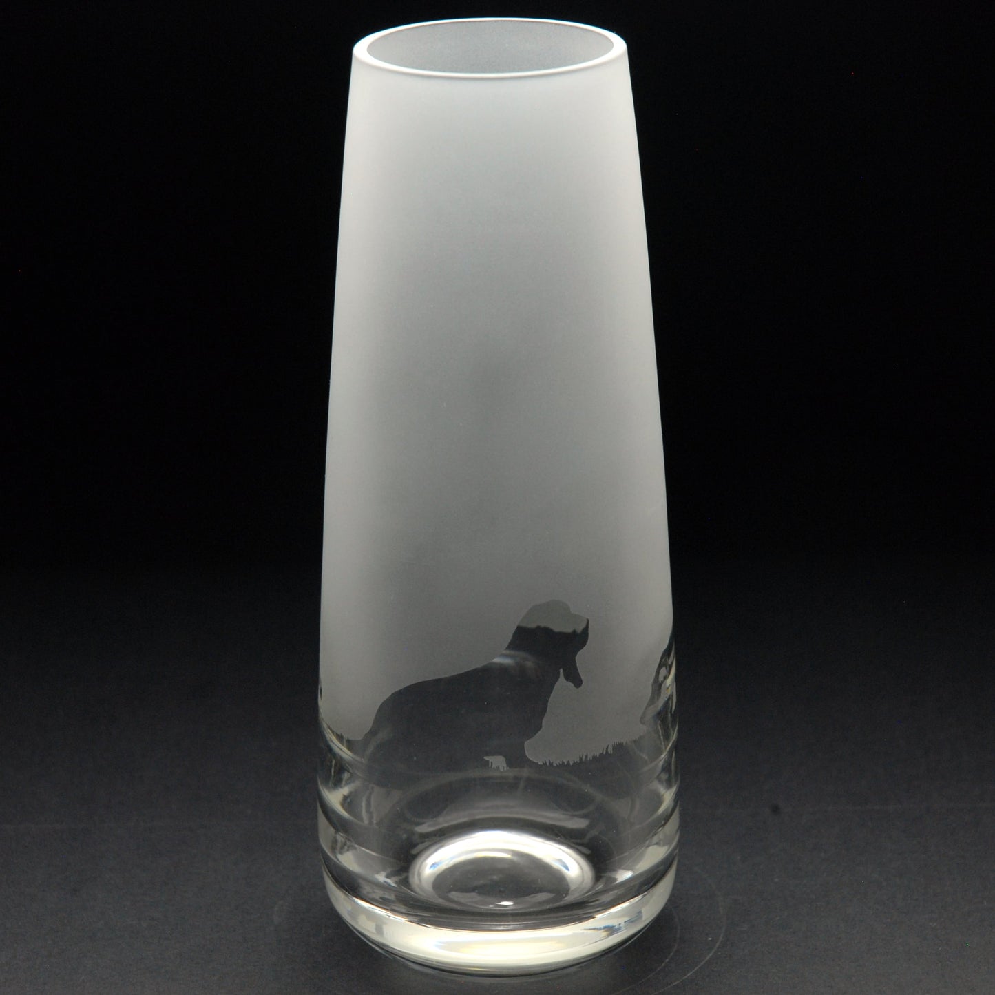 Basset Hound Dog Glass Bud Vase - 15cm - Hand Etched/Engraved Gift