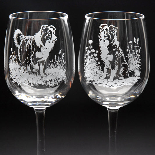 Border Collie Dog Crystal Wine Glass - Hand Etched/Engraved Gift