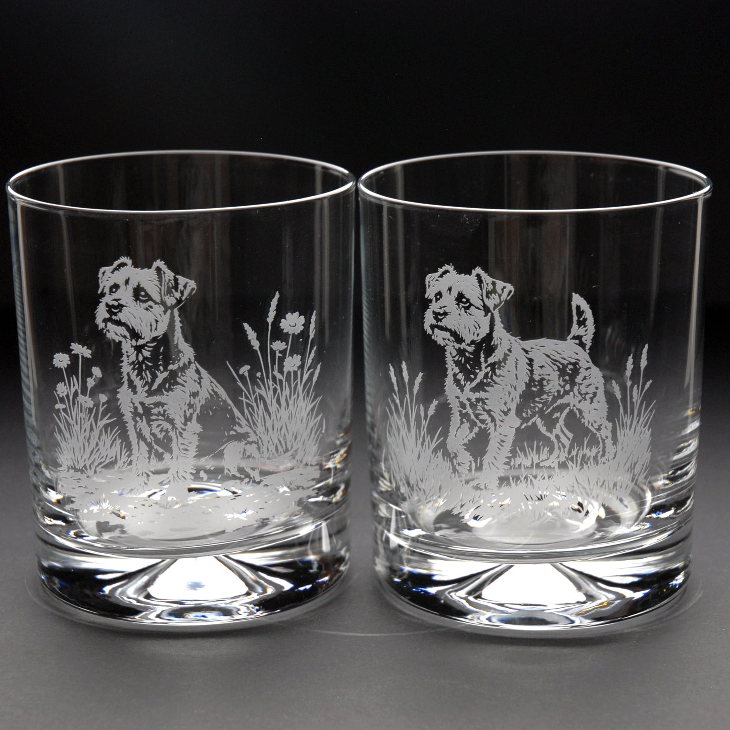 Border Terrier Dog Whiskey Tumbler Glass - Hand Etched/Engraved Gift