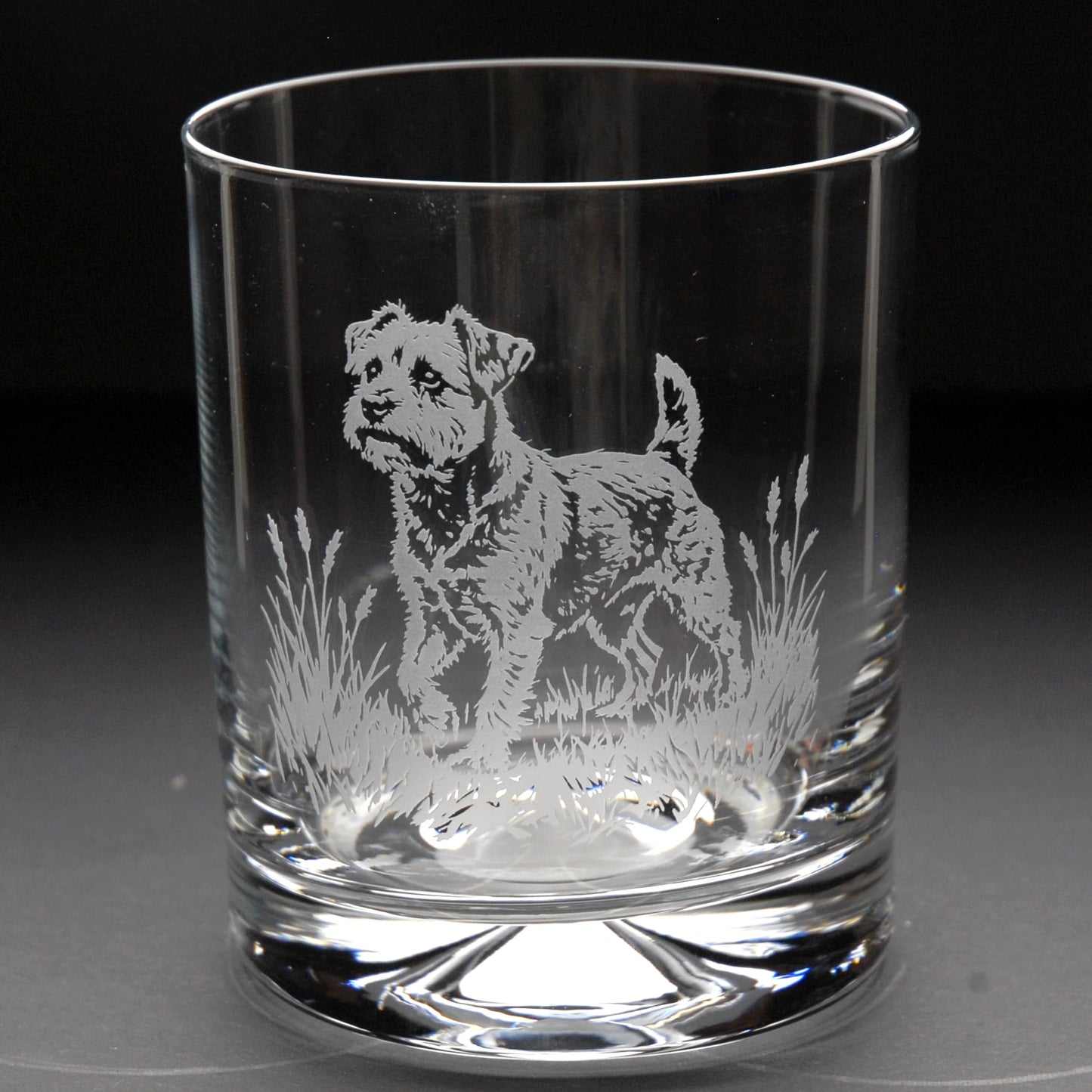 Border Terrier Dog Whiskey Tumbler Glass - Hand Etched/Engraved Gift