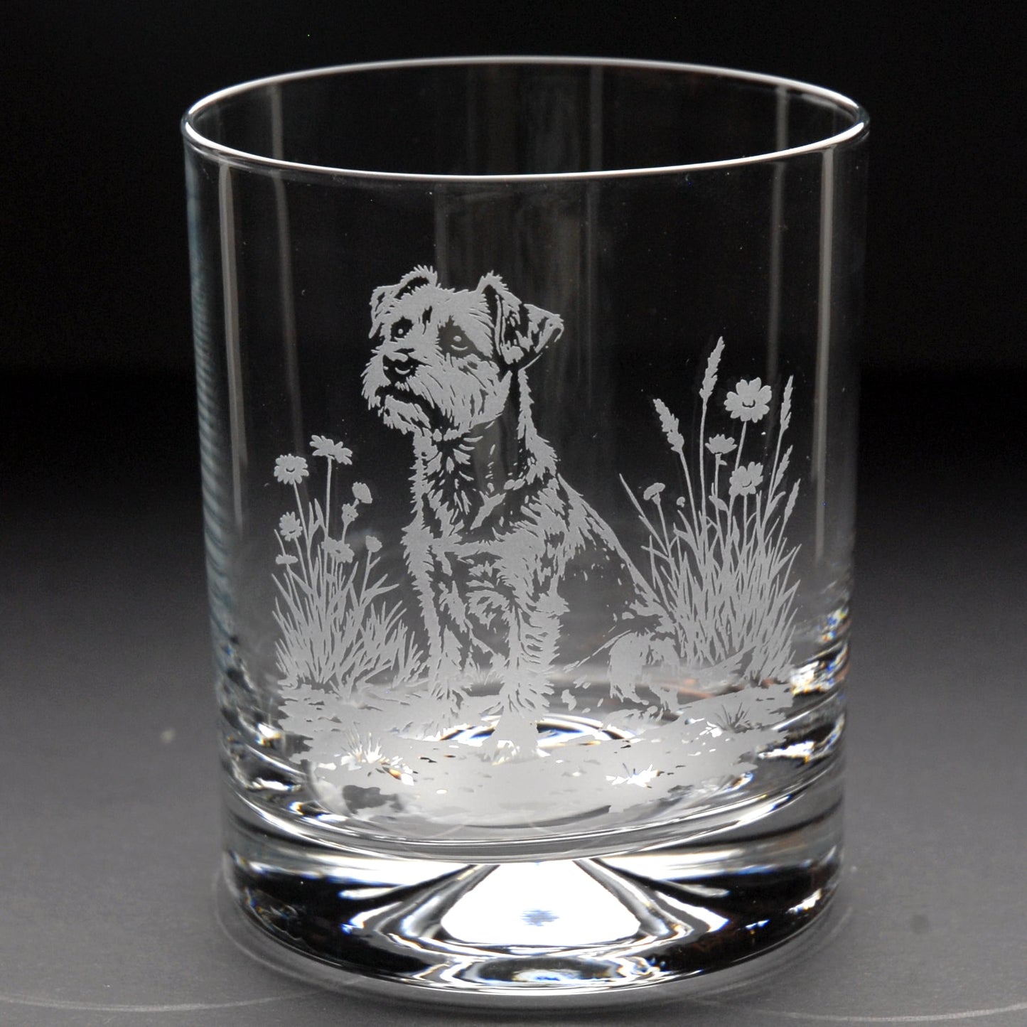 Border Terrier Dog Whiskey Tumbler Glass - Hand Etched/Engraved Gift