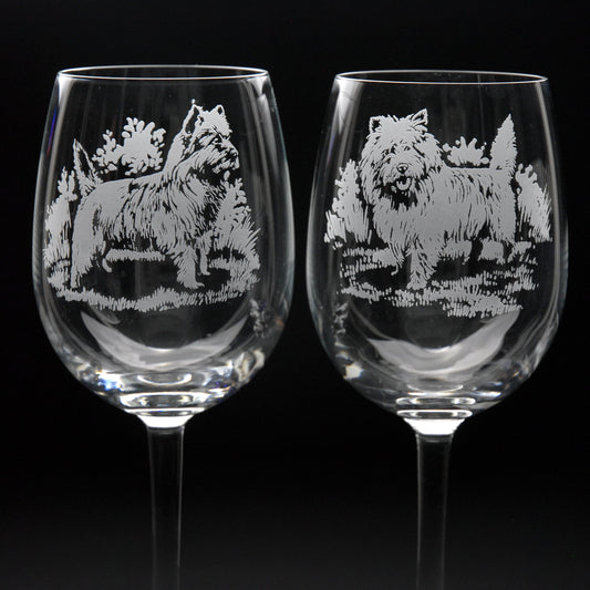 Cairn Terrier Dog Crystal Wine Glass - Hand Etched/Engraved Gift