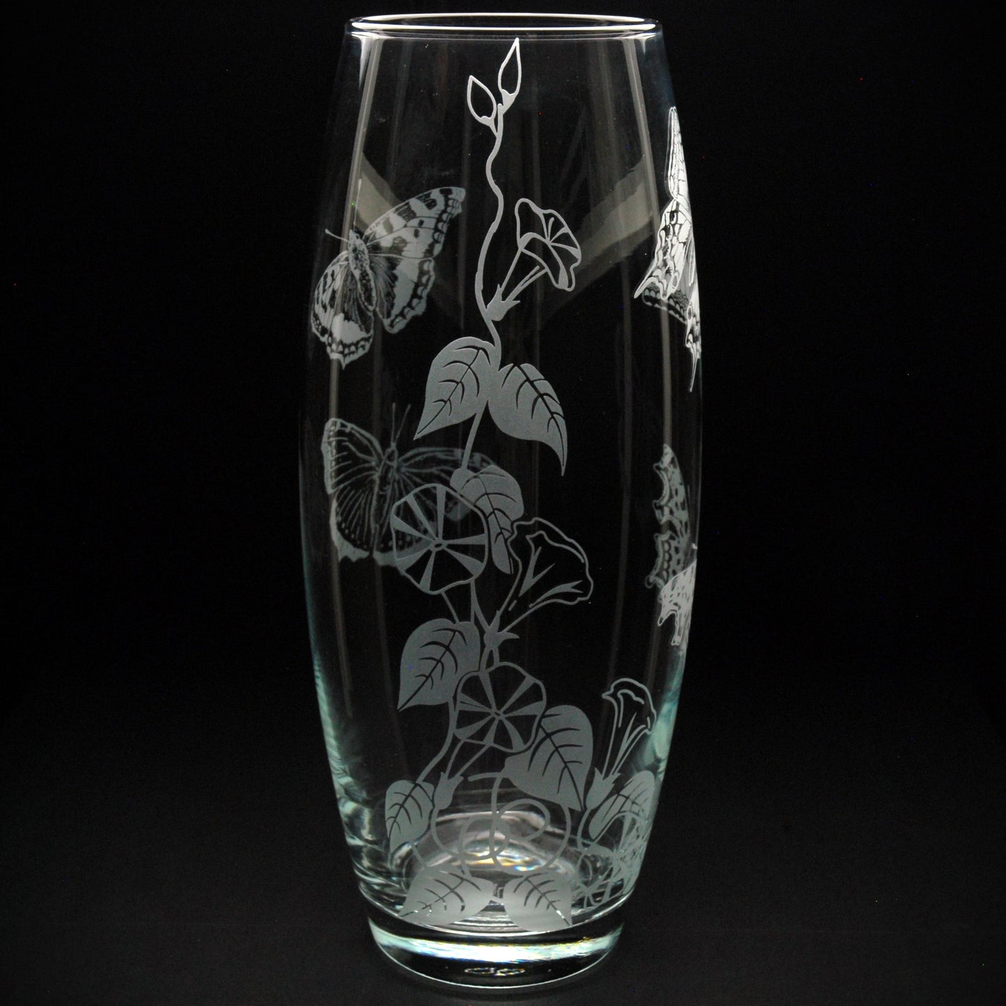 Convolvulus and Butterfly Glass Botanica Vase - 26cm - Hand Etched/Engraved Gift