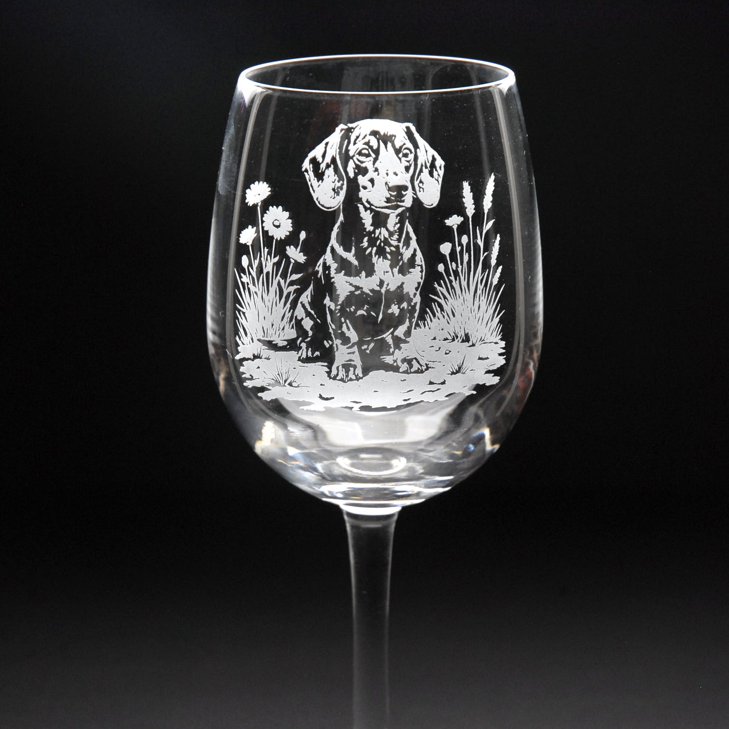 Dachshund Dog Crystal Wine Glass - Hand Etched/Engraved Gift