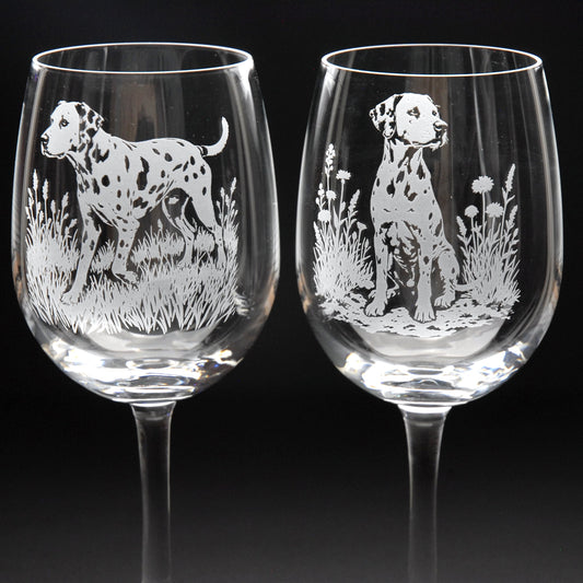 Dalmatian Dog Crystal Wine Glass - Hand Etched/Engraved Gift