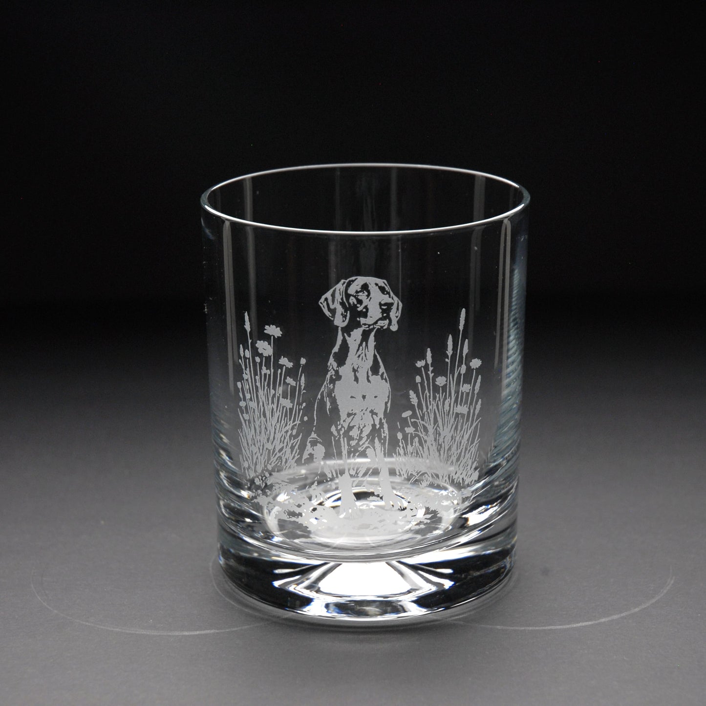English Pointer Dog Whiskey Tumbler Glass - Hand Etched/Engraved Gift