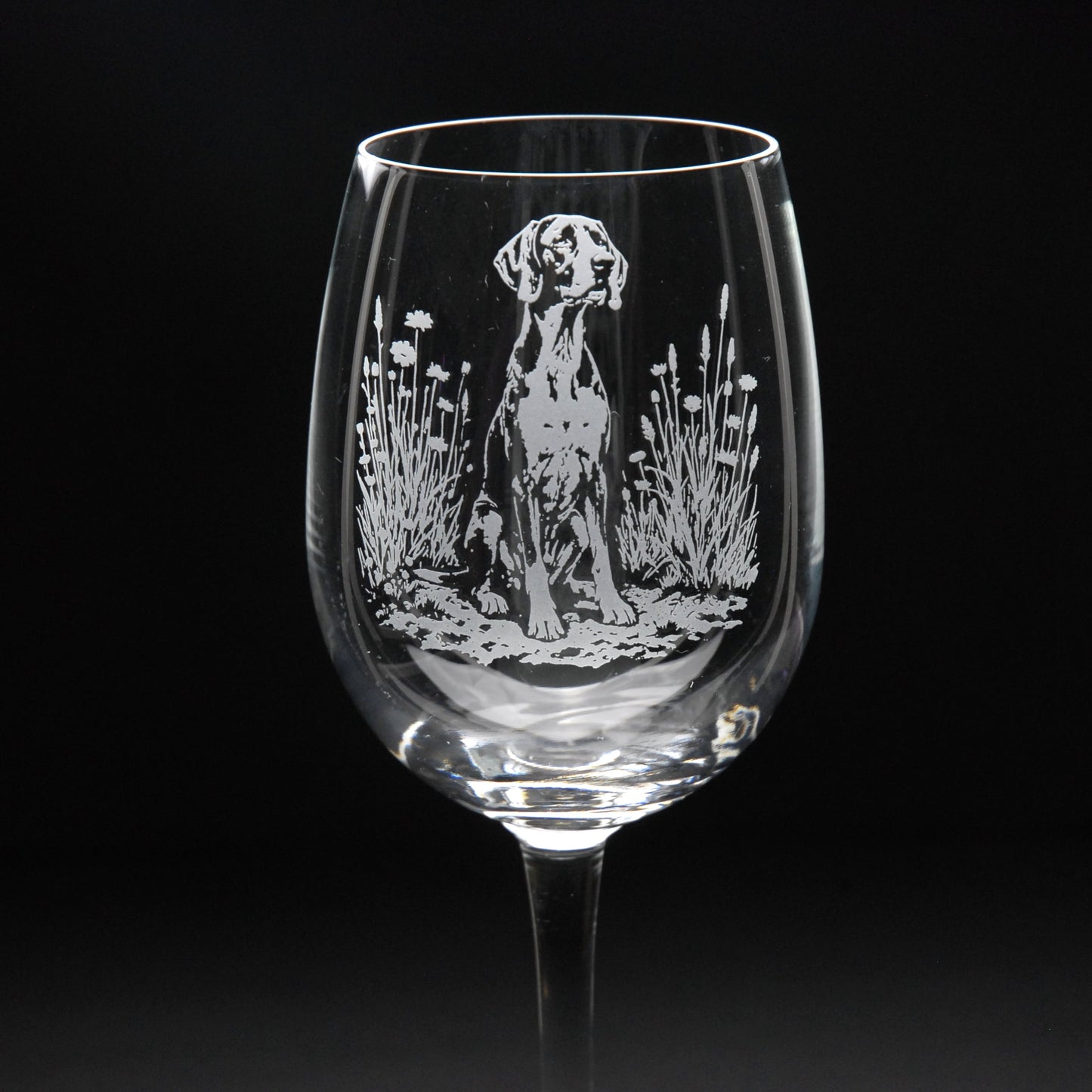 English Pointer Dog Crystal Wine Glass - Hand Etched/Engraved Gift